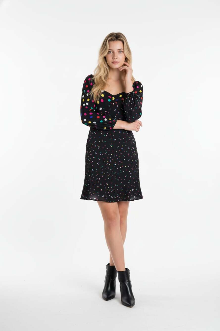 RIXO x Target Black Multicolor Polka Dot Puff Sleeve Smocked Mini Dress Sz S